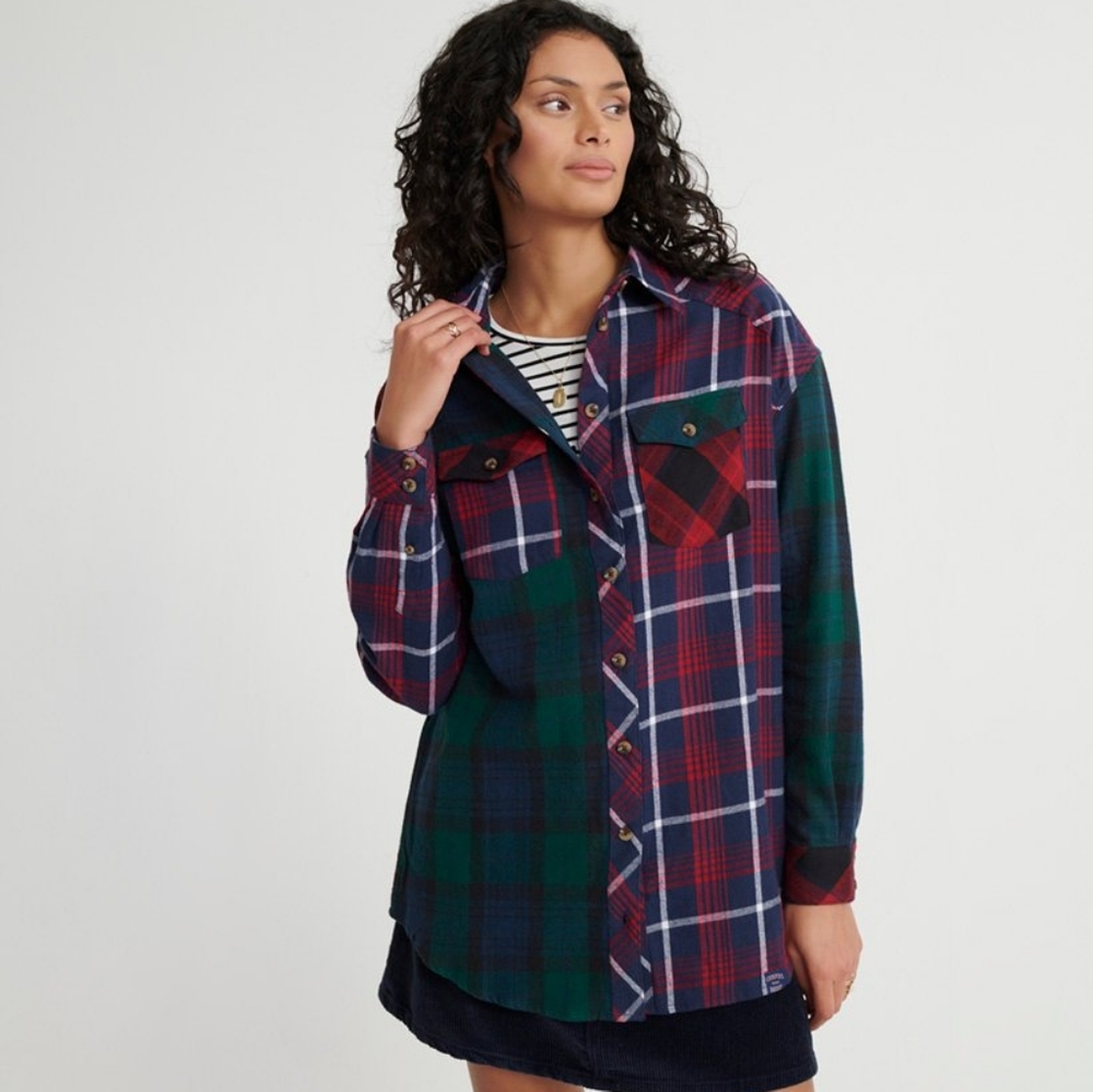 Superdry‎ Bailee Mixed Check Shirt US Size 6 100% Cotton Plaid Flannel Button up